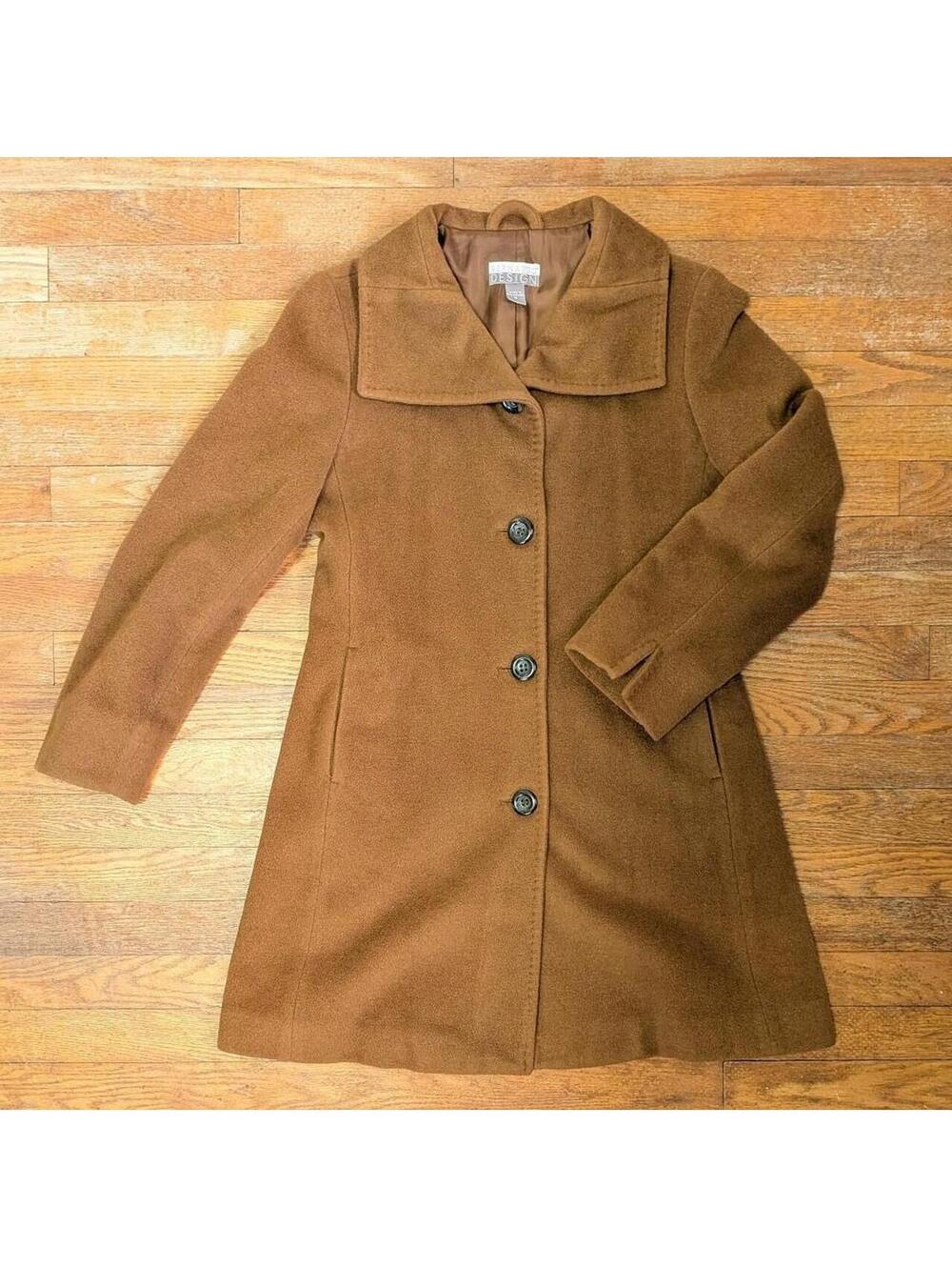 Vintage Y2K Bernardo Cognac Brown Wool Angora Blend Coat Fit And Flare Size 4